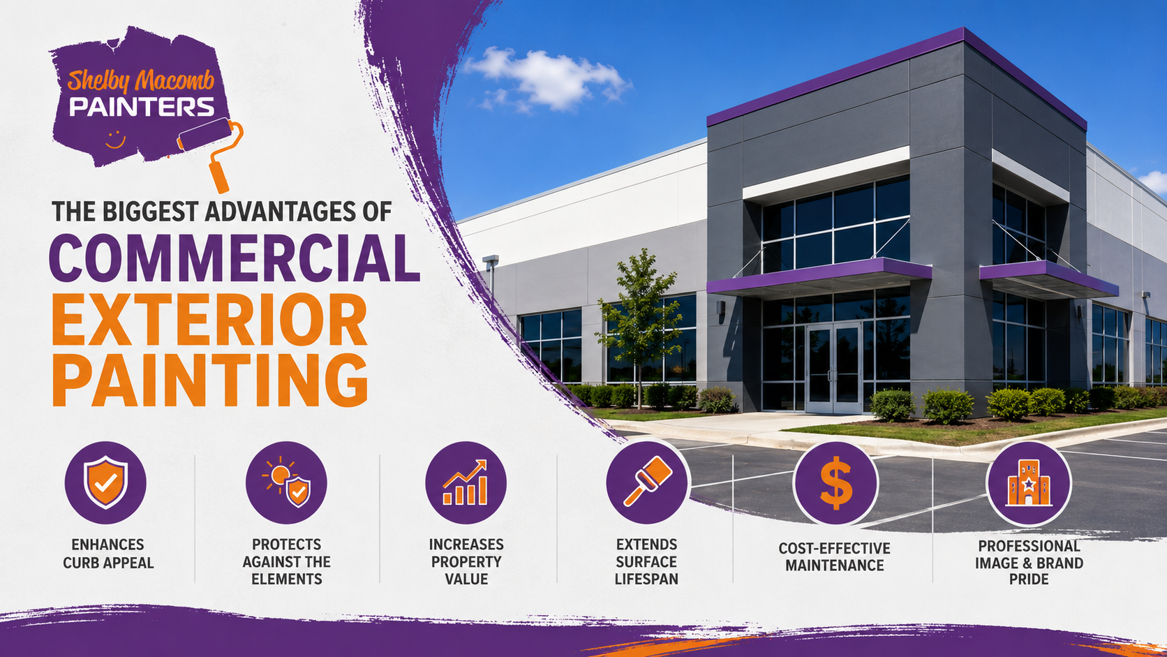 Commercial exterior painting benefits infographic